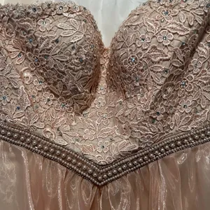 Abby Paris Lace Rhinestone Pearl Strapless Mini Dress Party Cocktail Prom Size 8 thumbnail 3