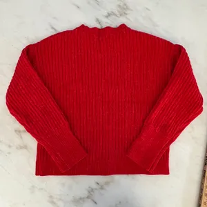 Poof Apparel Red Ribbed Velvet Mock Neck Long Sleeve Sweater‎ Size L thumbnail 7