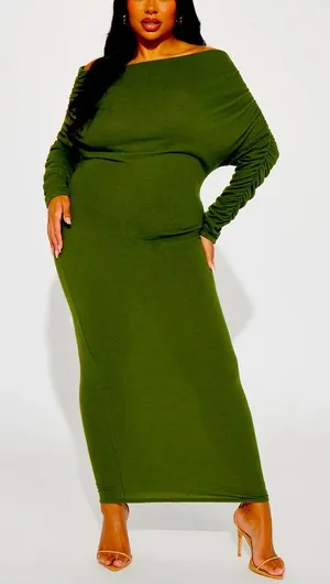 Off Shoulder Sweater Maxi Dress - Green/2X - 18/20 thumbnail 1