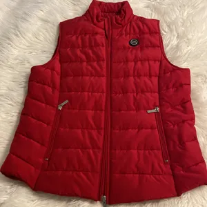 Michael Kors Vibrant Red Outerwear Vest size M excellent condition length 28” thumbnail 8