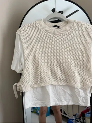 Zara Cream Crochet Knit Sleeveless Vest thumbnail 2
