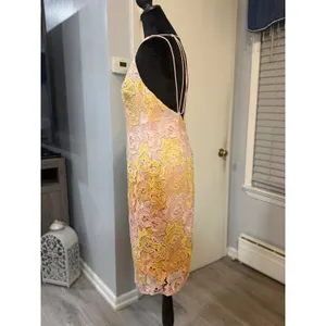 Topshop Floral Lace Midi Dress Pink Yellow Crochet Strappy Bodycon Size 6 thumbnail 4