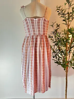 Aerie Plaid textured Pink and orange Button-Front Sundress thumbnail 4