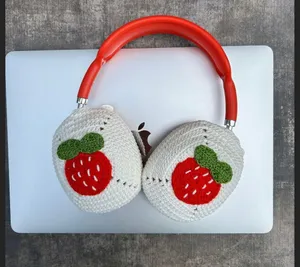 Handmade Strawberry Crochet Patches - Cream and Red for AirPod max cover thumbnail 4