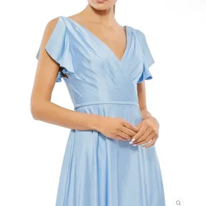 NWT Mac Duggal Blue FLOUNCE SLEEVE SATIN GOWN Missing Belt Size 2 thumbnail 6
