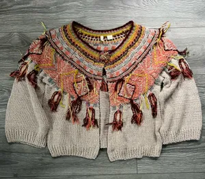 Moth Anthropologie Guajava Tan Salmon Button Cardigan Cropped Knit Open M Boho thumbnail 1