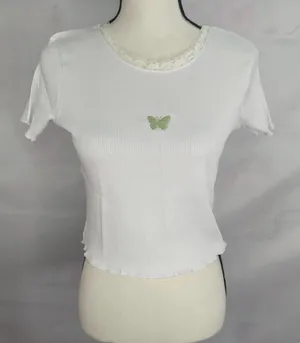 ASOS NWT | Dolls Kill x Daisy Street Embroidered‎ Butterfly Ribbed Crop Top thumbnail 1