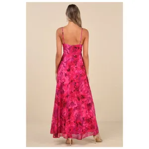 NWT Lulus Beautiful Soul Fuchsia Floral Twist-Front Maxi Dress Cruise Size S thumbnail 4