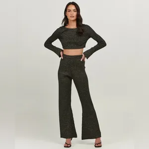 Charlie Holiday Kiara Black Lurex Rib Knit Sweater Long Sleeve Crop Top thumbnail 5
