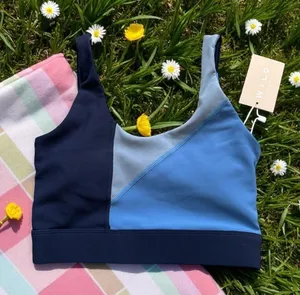 WILO Blue Ribbed Colorblock Bra Size XS NEW NWT thumbnail 1