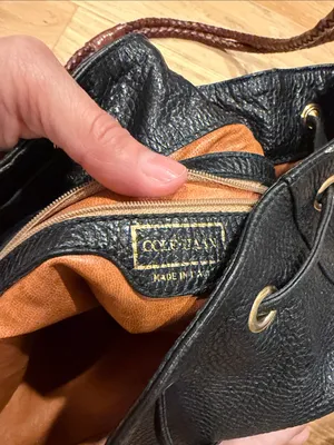 Cole Haan Black Pebbled Leather Shoulder‎ Bag with Braided Brown Handles thumbnail 3