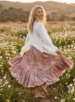 Free People Ethereal Dainty Cottage Bordeaux Floral Maxi Skirt Size Medium thumbnail 1