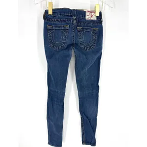 True Religion Casey Skinny Jeans Dark Wash Low Rise Horseshoe Stitch Size 25 thumbnail 4