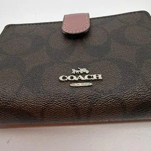 Coach Signature Coated Canvas Brown Small Snap Wallet thumbnail 2