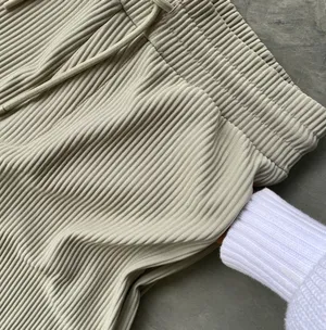 Ribbed High Waisted Drawstring Trouser Pants thumbnail 9