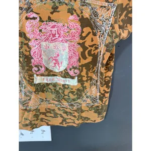Faded Glory Vintage Orange Camo Graphic Tee Free Spirit‎ Crest Y2K Grunge M thumbnail 3