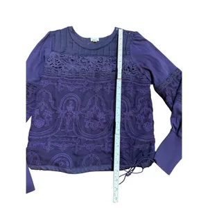 TINY by‎ Anthropologie Violet Lace Mixed Media Blouse Sz S thumbnail 7