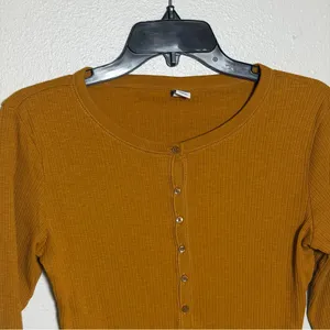 Old Navy Women's Mustard Yellow Ribbed Long Sleeve Top size‎ S thumbnail 3