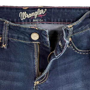 Wrangler SZ 9/10 Bootcut Jeans Mid-Rise Stretch Zip-Fly Whiskered Dark Wash Blue thumbnail 3