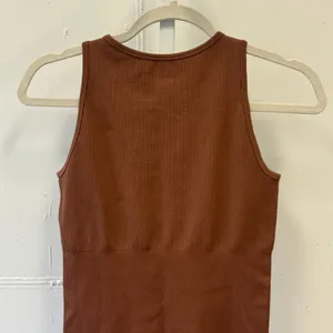 OQQ Ribbed Seamless Bodysuit Brown Sleeveless Crew Neck Thong Snap Large thumbnail 5
