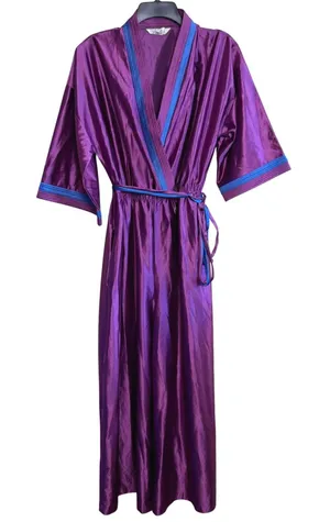 Homewear USA PJ Lounge Jumpsuit Women Large Purple Vintage 70s80s Wide Leg Satin thumbnail 1