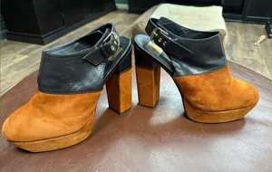 Dolce Vita Chunky Platform Slingback Heels in Black and Tan thumbnail 1
