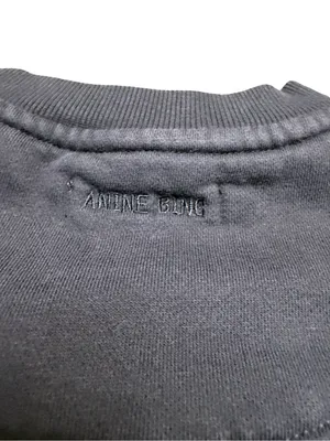 👕 ANINE BING Tyler Sport Sweatshirt Navy Terry Varsity Logo Pullover Medium 👕 thumbnail 6