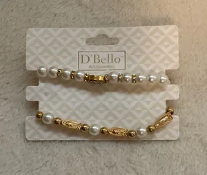 Gold & Pearl Beaded Bracelet Set thumbnail 1