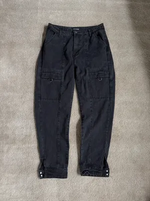 PrettyLittleThing Black Utility Cargo Jeans – Size 14 thumbnail 2