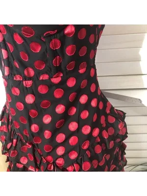 Lovers and Friends Mini Dress ruffle Red Polka Dot Parisian cocktail whimsical M thumbnail 11