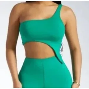 NWT Naked‎ Wardrobe Smooth Side Asymmetrical Crop Top in Kelly Green thumbnail 1