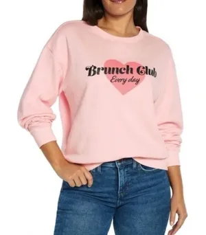 $110 Wildfox "Brunch Club"‎ Pink Oversized Crew Graphic Bubble Print Sweatshirt thumbnail 1
