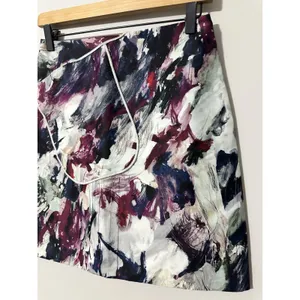 CARVEN Skirt 36 US 4 Abstract Brushstroke Art Print Mini Silk Blend Pocket‎ Wrap thumbnail 5