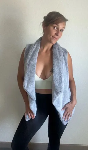 CATO Faux Fur Vest Soft Gray Open Drape With Pockets thumbnail 1