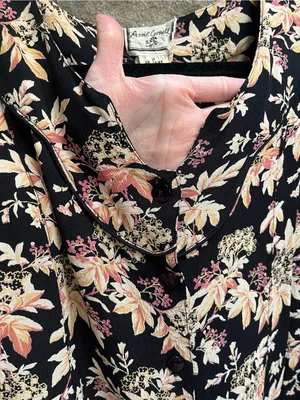 Vintage April Cornell Floral V-Neck Sleeveless Maxi Dress Black/Pink Medium thumbnail 7