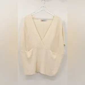 Free People Beach Jaclyn Sweater Top Oversized Casual Deep Neckline Cream Medium thumbnail 6