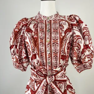 NWT Farm Rio Tropical Cameo Belted Romper Size M 100% Cotton Puff Sleeves thumbnail 4