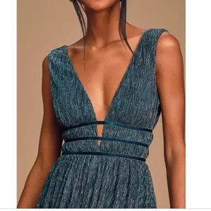 Lulus Smokeshow Teal Metallic Sleeveless‎ Mini Dress MEDIUM thumbnail 2
