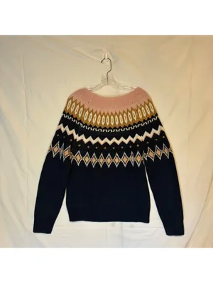 Crown Ivy Preppy Fair Isle Nordic Knit Pullover Soft Sweater Navy Pink Gold Sz M thumbnail 2