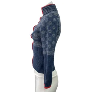 Krimson Klover Women's Blue Wool Full Zip Long Sleeve Turtleneck Sweater Top L thumbnail 2