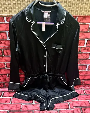 Victorias Secret Elegant Black Romper Satin size S thumbnail 1