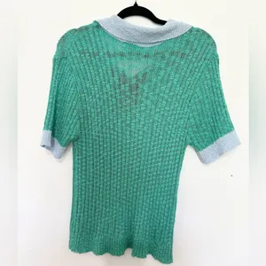 Pol Ribbed Knit Polo Shirt Button Collar Top Sabrina metallic knit top large thumbnail 3