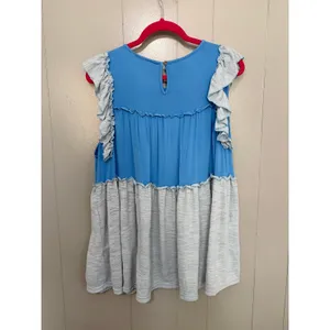 POL Blue Mixed Media Tiered Ruffle Sleeveless Oversized Boho Tunic Top M thumbnail 5