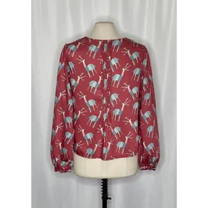 Anthropologie GEISHA DESIGNS Reindeer Deer Print Pleated‎ Top Blouse Medium thumbnail 7