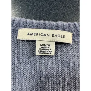 American Eagle Ribbed Knit Button Front Top Tie Front Twist Hem‎ Blue Medium thumbnail 5