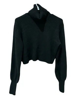 Reformation 100% Cashmere Black Ribbed Cropped Turtleneck Sweater Size: S thumbnail 2