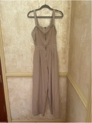 Free People Call On Me Tan Linen Blend Zip Front Wide Leg Jumpsuit Size XL thumbnail 5