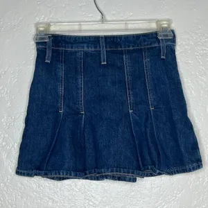 Zara Womens Blue Denim Pleated Mini Skirt Dark Wash Size XS 24 thumbnail 2
