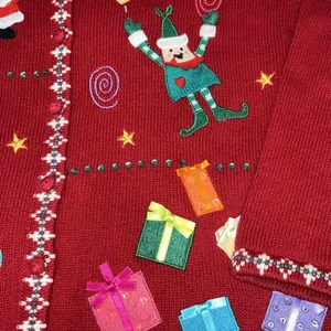 Vtg Karen Scott‎ Ugly Christmas Sweater Women Large Red Cardigan Elf Santa Ramie thumbnail 7