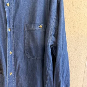 Luna Pier Button Up Denim XL Blue Scarecrow Patchwork Blue Shirt Novelty Fall thumbnail 4